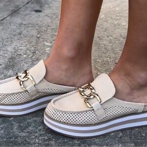 Coconuts by Matisse Cream and Gold Mules with Slip-On Design